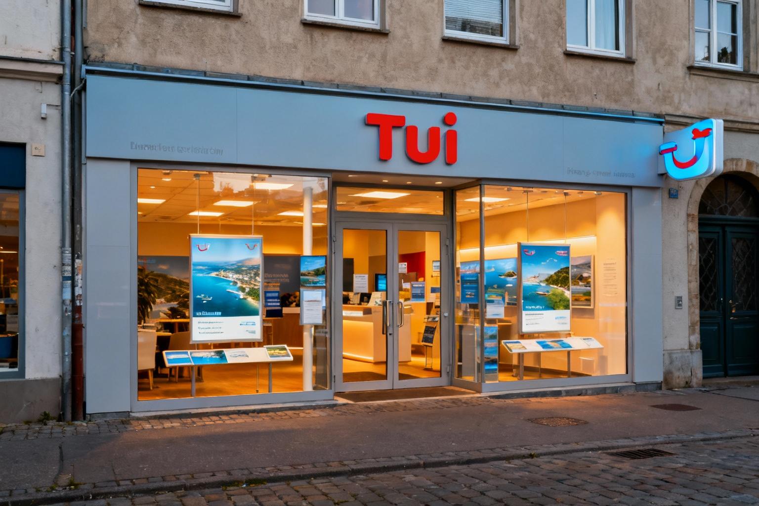 Facade moderne de l'agence de voyage TUI avec vitrine éclairée et décoration accueillante dans le centre d'arras